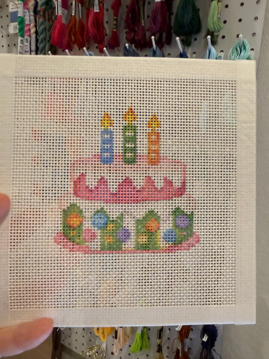 Happy Birthday Cake (3 candles) - 13 mesh - 7 x 7 - Needlepoint Canvas