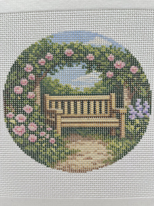 Garden Bench - 18 mesh - 4 inch Round - 6 x 6 - Needlepoint Canvas