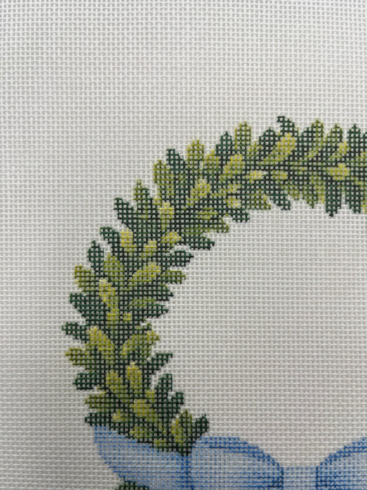 Boxwood Wreath with Bow - 18 mesh - 10x10 - Needlepoint Canvas