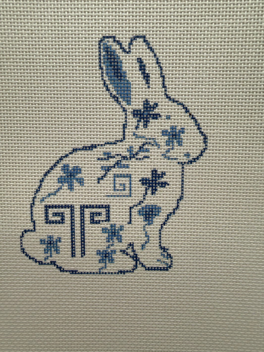 Blue and White Chinoiserie Easter Bunny - 18 mesh - 8 x 8 - Needlepoint Canvas