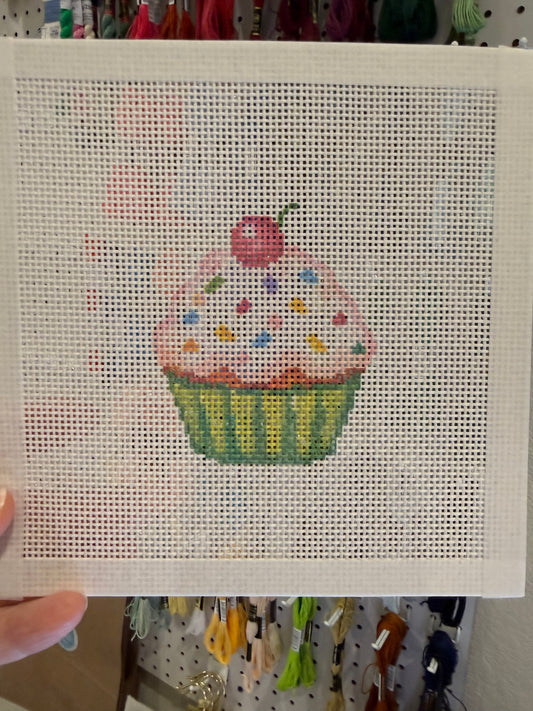 Happy Birthday Cupcake - 13 mesh - 7 x 7 - Needlepoint Canvas