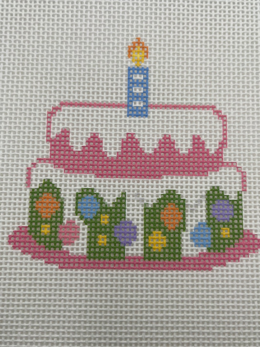 Happy Birthday Cake (1 candle) - 13 mesh - 8 x 8 - Needlepoint Canvas
