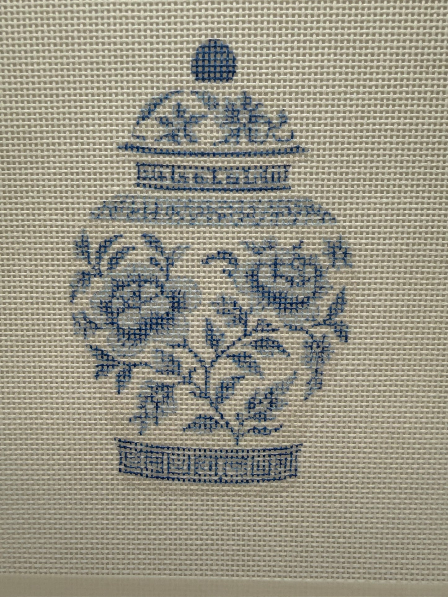 Blue and White Chinoiserie Ginger Jar - 18 mesh - 8 x 8 - Needlepoint Canvas