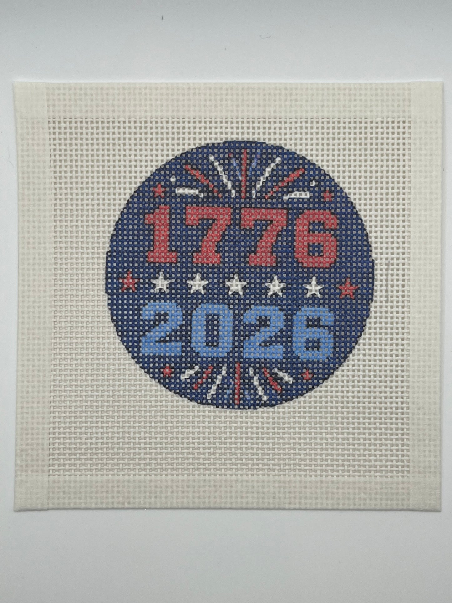 1776–2026 Patriotic - 13 mesh - 4 inch Round - 6 x 6 - Needlepoint Canvas
