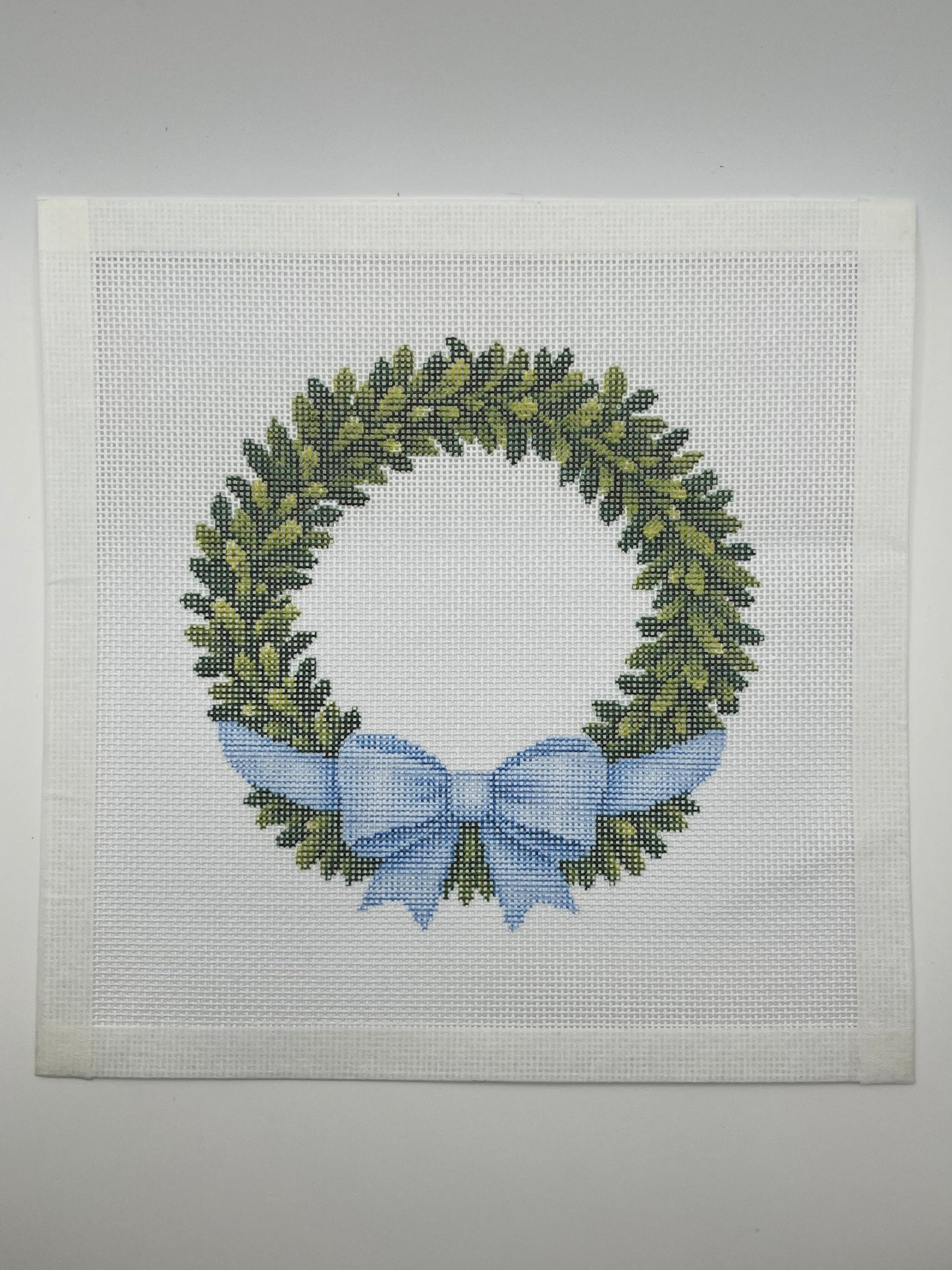 Boxwood Wreath with Bow - 18 mesh - 5 5/8" Round - 8 x8 - Needlepoint Canvas