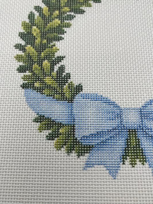 Boxwood Wreath with Bow - 18 mesh - 5 5/8" Round - 8 x8 - Needlepoint Canvas