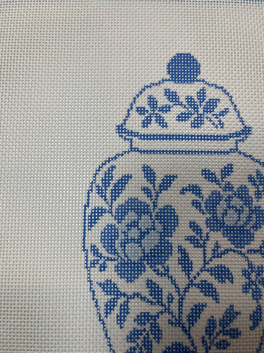 Large Blue and White Chinoiserie Ginger Jar - 13 mesh - 12 x 12 - Needlepoint Canvas