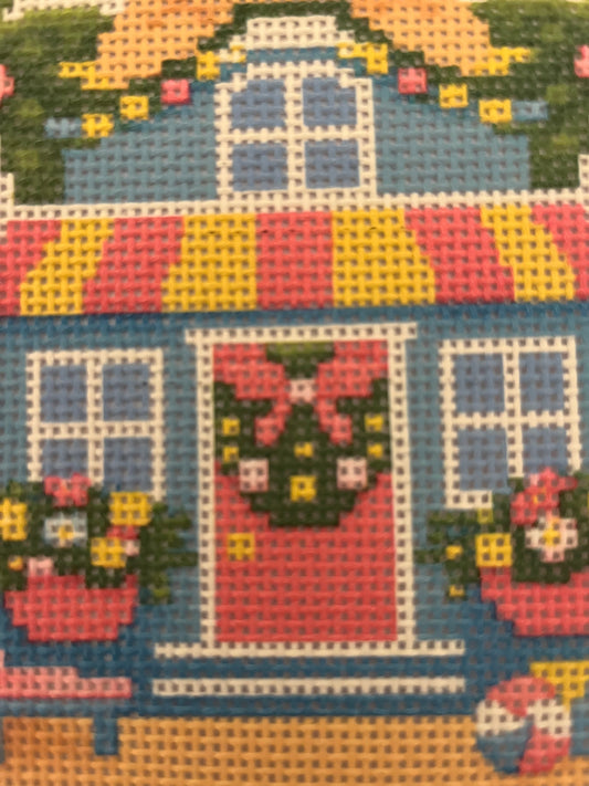 Lizzy Claire's Happy Neighborhood Beach House - 13 mesh - 10 x 10 - Needlepoint Canvas