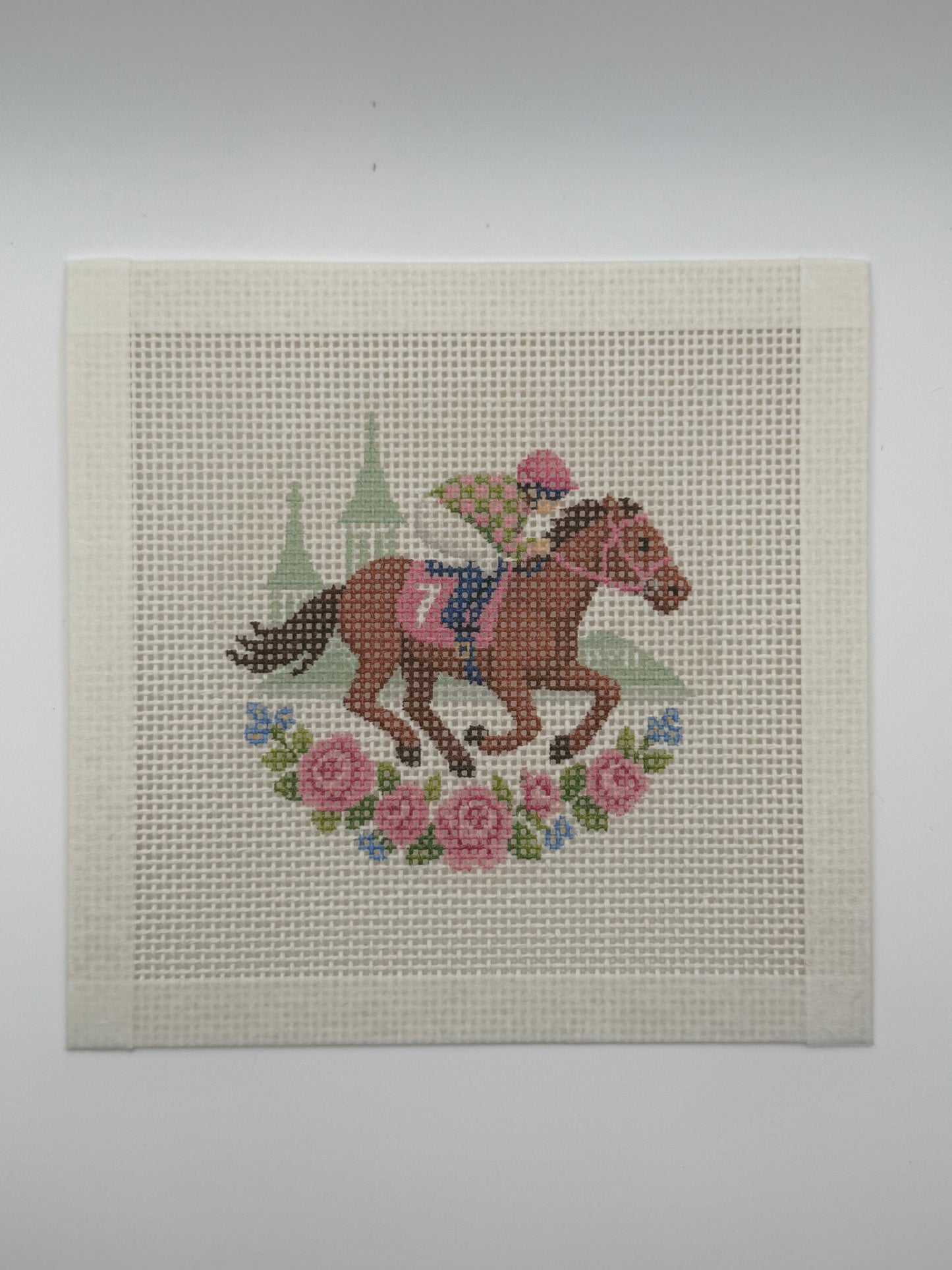 Lucky Lizzy Horse with Jockey - 13 mesh - 4 inch Round - 6 x 6 - Needlepoint Canvas