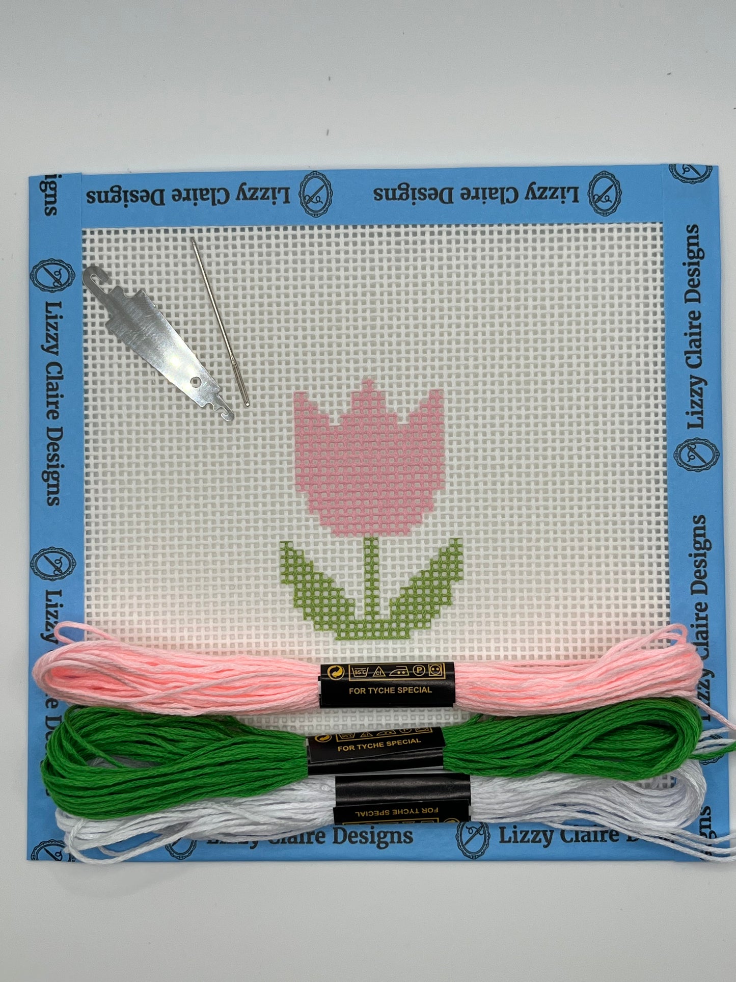 Pink Tulip- Beginner Kit - 13 mesh - 6 x 6 - Needlepoint Canvas