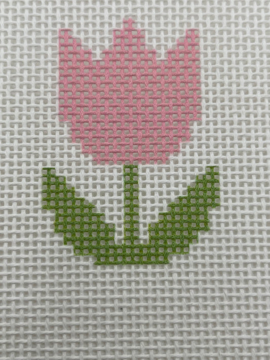 Pink Tulip- Beginner Kit - 13 mesh - 6 x 6 - Needlepoint Canvas
