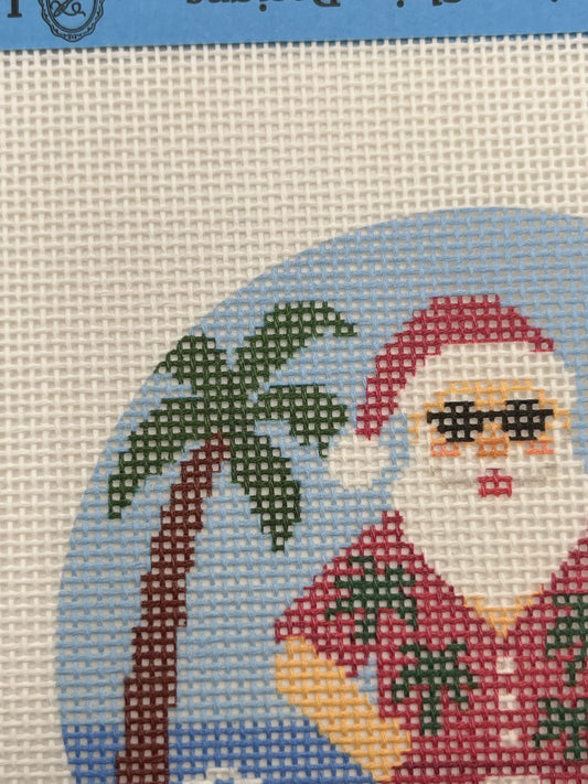 Santa at the Beach- 4 inch Round - 18 mesh - 6 x 6 - Needlepoint Canvas