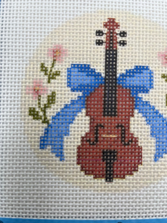 Viol with bow and flowers - 13 mesh - 4 inch Round - 6 x 6 - Needlepoint Canvas