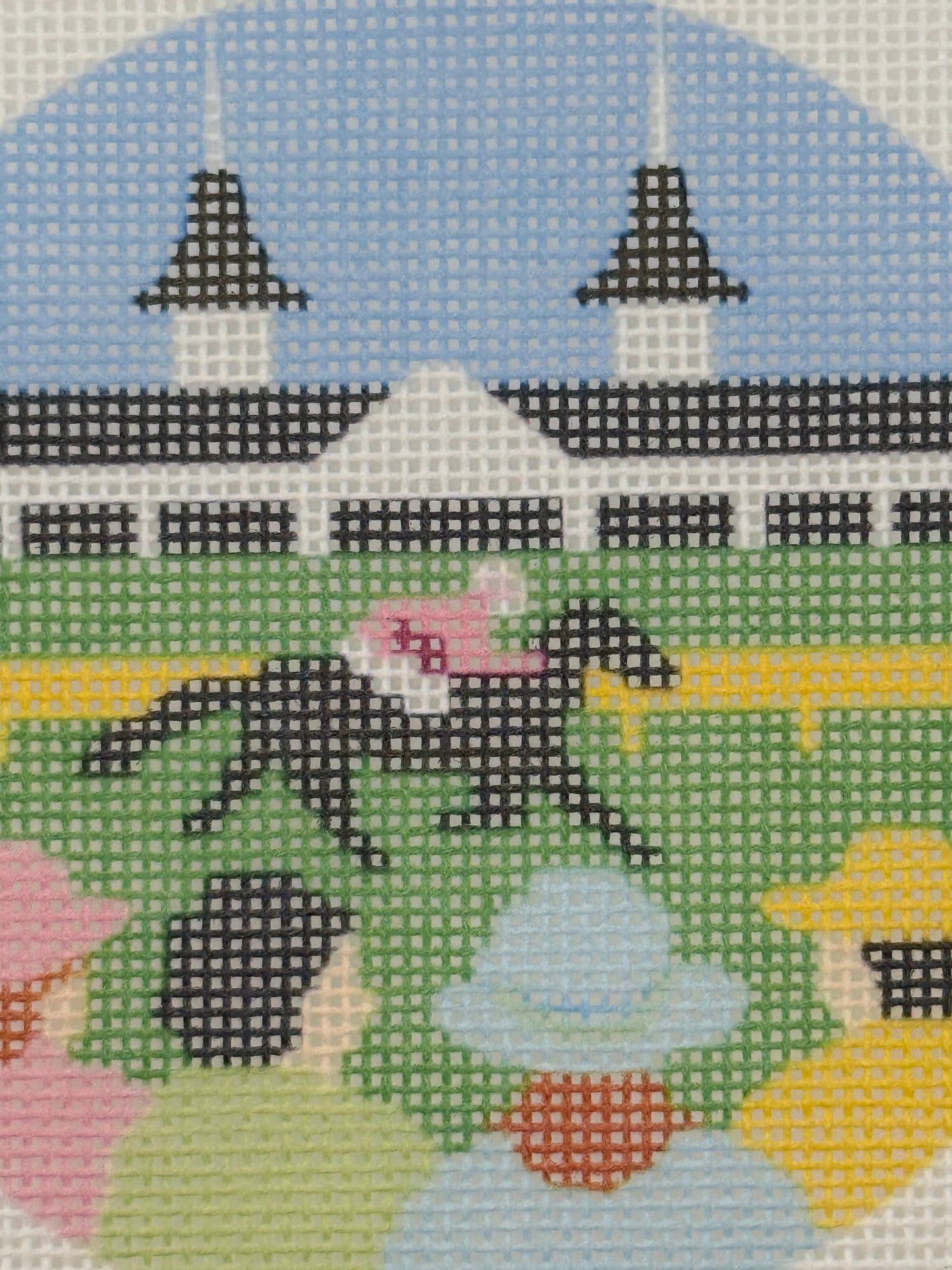Derby Day - 18 mesh - 4 inch Round - 6 x 6 - Needlepoint Canvas