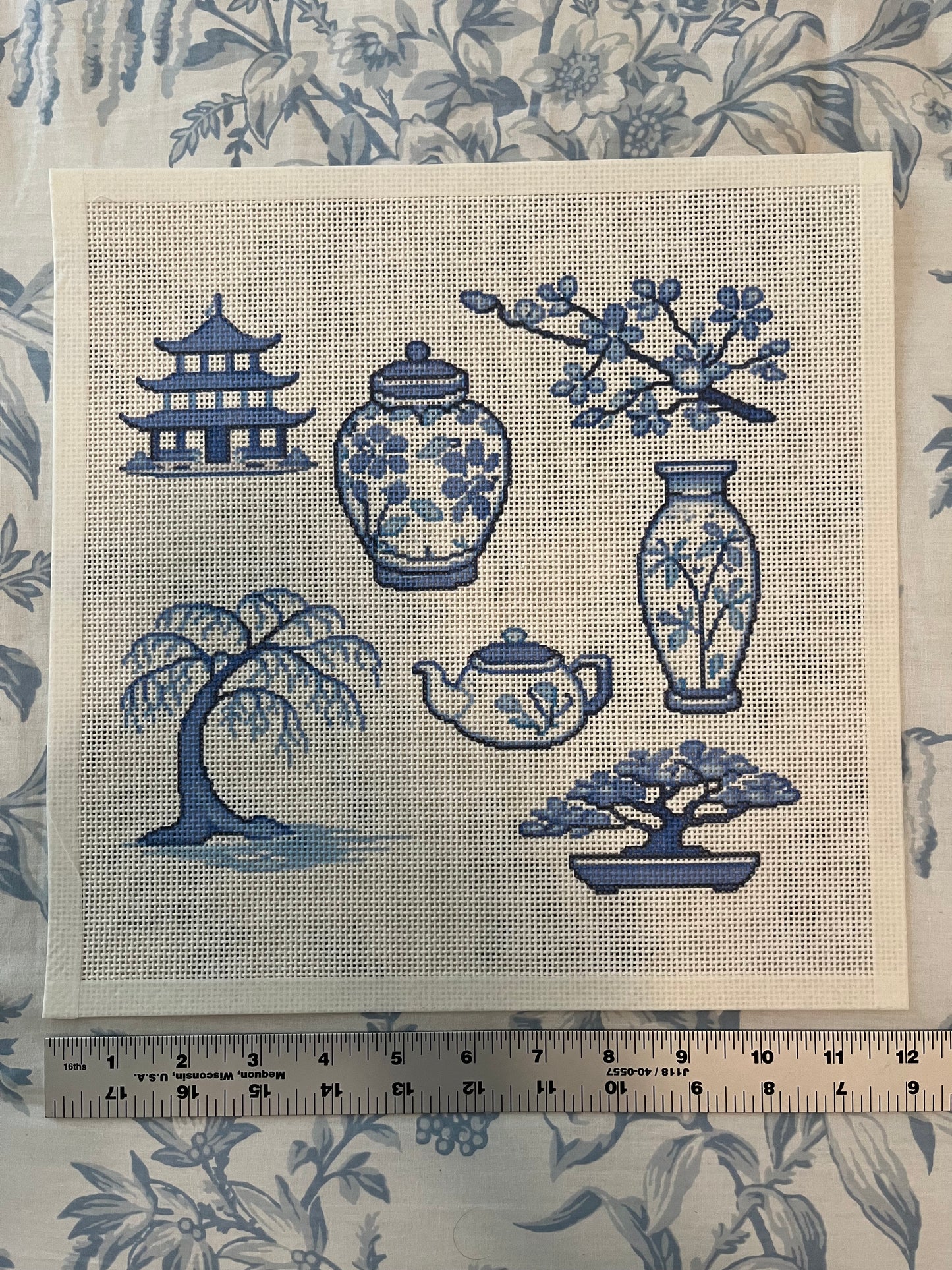 12x12 Chinoiserie Collage - 13 mesh - 12 x 12 - Needlepoint Canvas