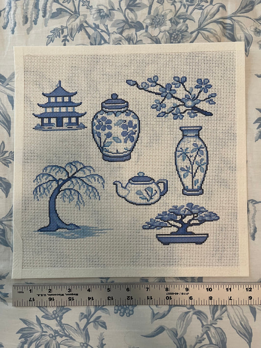 12x12 Chinoiserie Collage - 13 mesh - 12 x 12 - Needlepoint Canvas