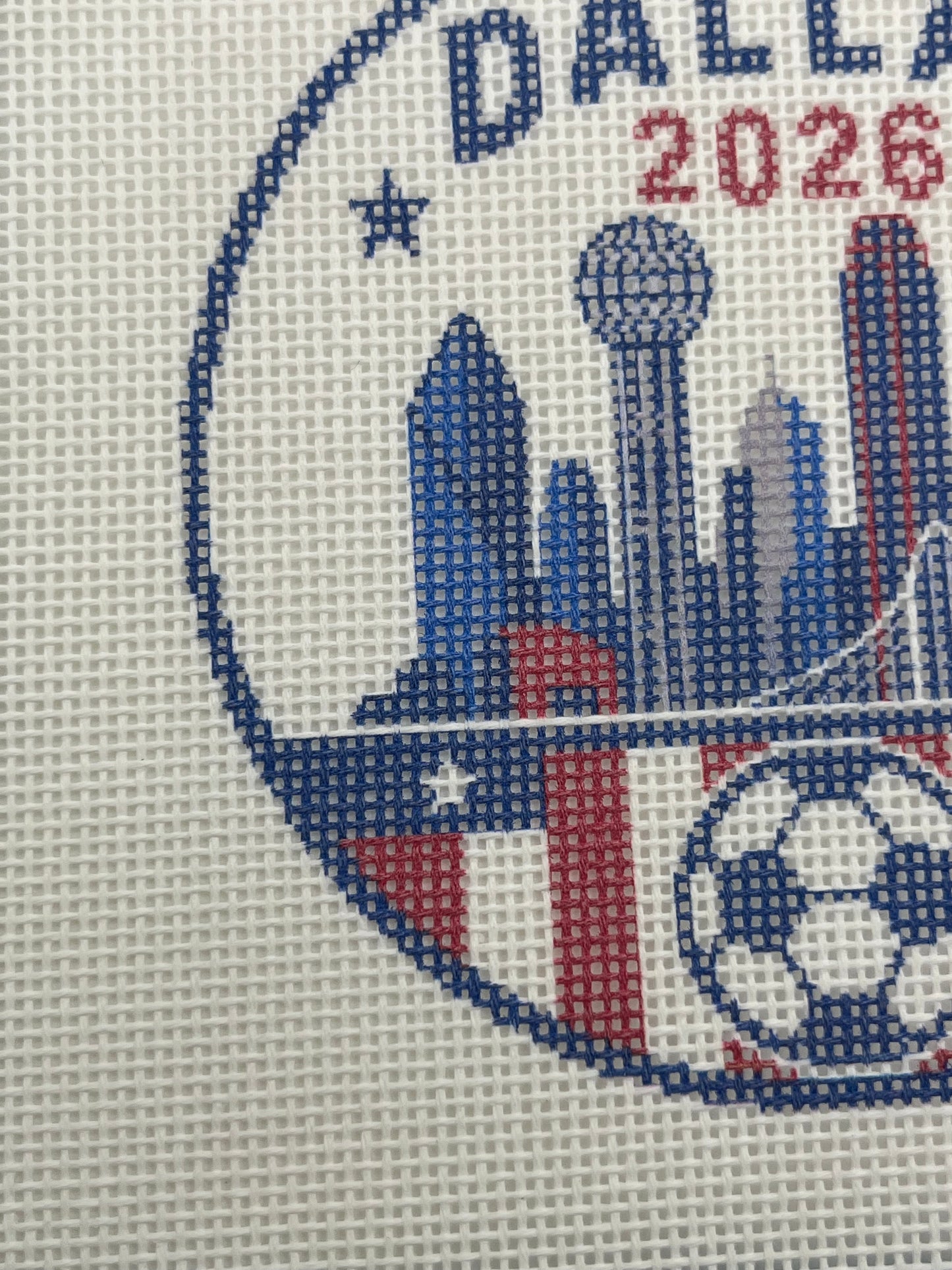 2026 Soccer Dallas - 18 mesh - 4 inch Round - 6 x 6 - Needlepoint Canvas