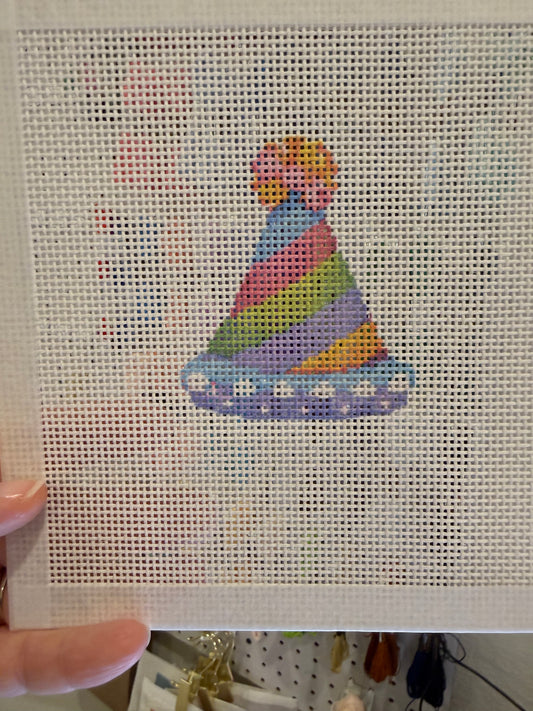 Happy Birthday Party Hat - 13 mesh - 7 x 7 - Needlepoint Canvas