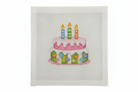 Happy Birthday Cake (3 candles) - 13 mesh - 7 x 7 - Needlepoint Canvas