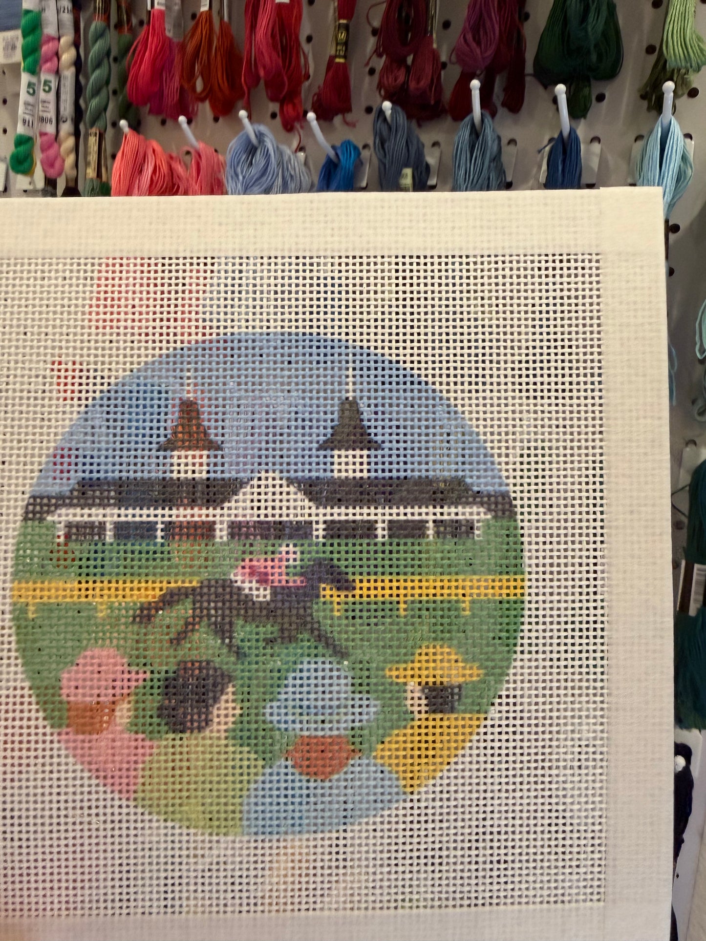Derby Day - 18 mesh - 4 inch Round - 6 x 6 - Needlepoint Canvas