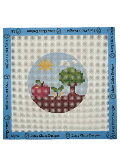 Apple and Tree Round - 13 mesh - 7 x 7 - Needlepoint Canvas