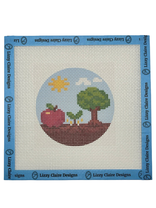 Apple and Tree Round - 13 mesh - 7 x 7 - Needlepoint Canvas