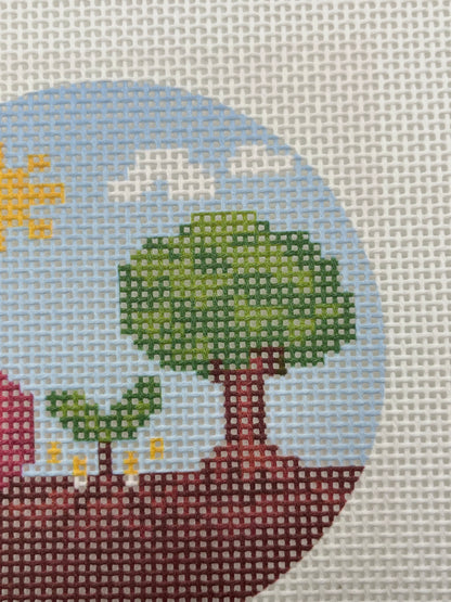 Apple and Tree Round - 13 mesh - 7 x 7 - Needlepoint Canvas