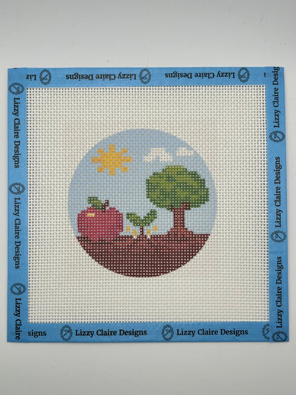 Apple and Tree Round - 13 mesh - 7 x 7 - Needlepoint Canvas