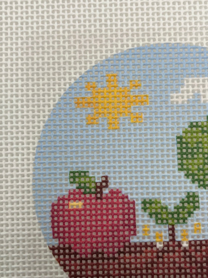 Apple and Tree Round - 13 mesh - 7 x 7 - Needlepoint Canvas