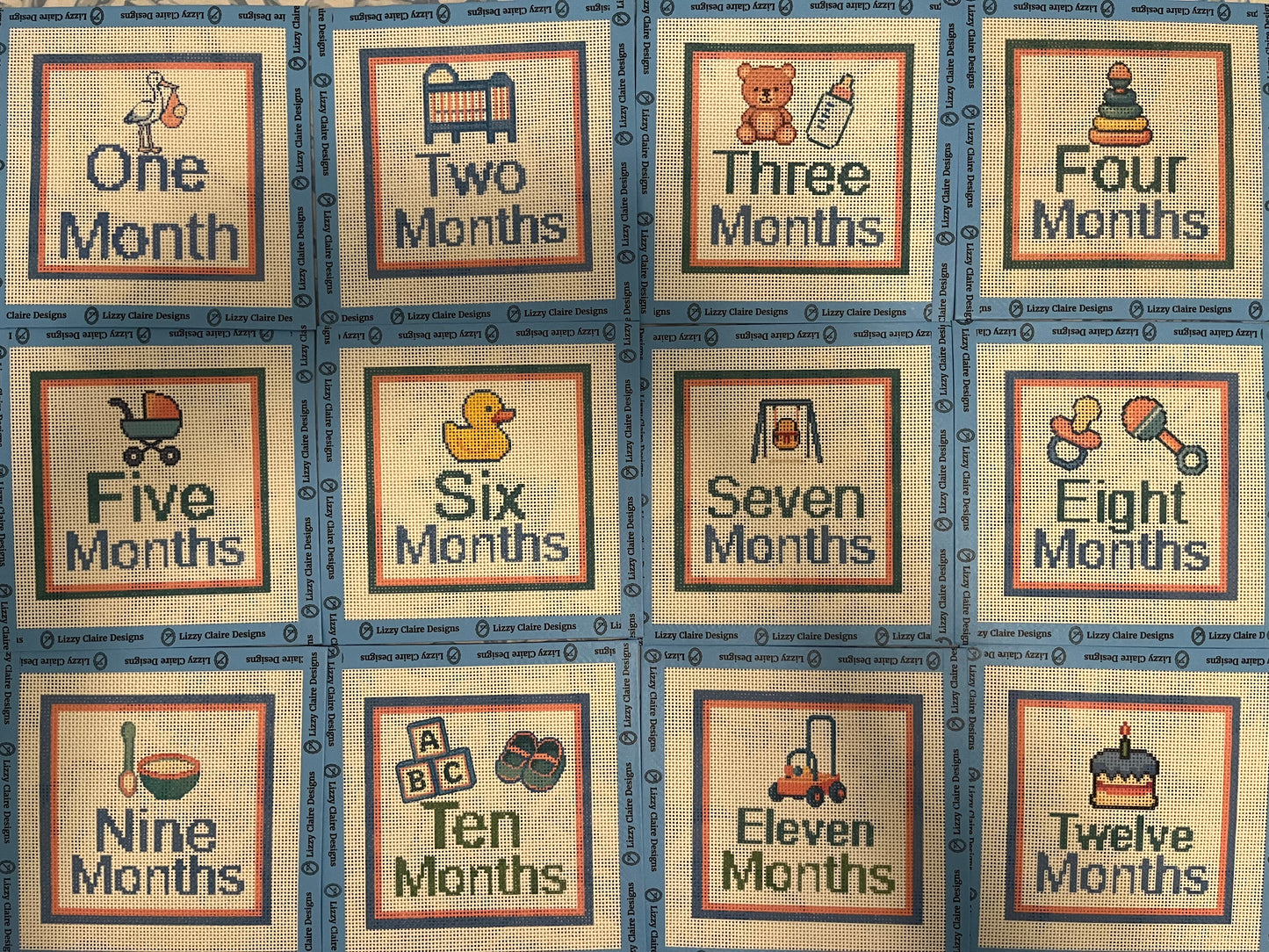 Baby Milestone 12-Months - 13 mesh - 7 x 7 - Needlepoint Canvases