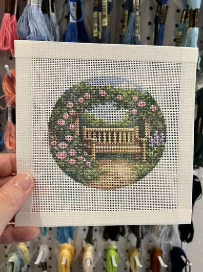 Garden Bench - 18 mesh - 4 inch Round - 6 x 6 - Needlepoint Canvas