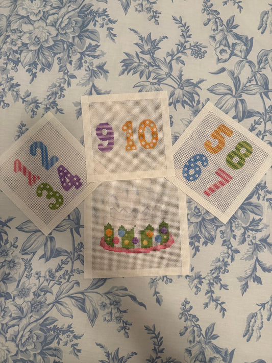 Birthday Cake & Numbers - 13 mesh - 4 Needlepoint Canvases