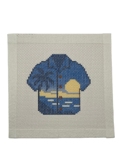Blue Palm Hawaiian Shirt - 13 mesh - 6 x 6 - Needlepoint Canvas