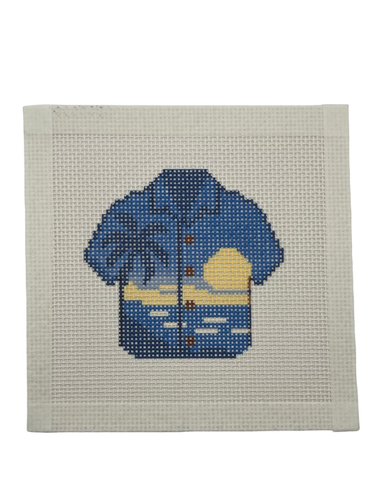 Blue Palm Hawaiian Shirt - 13 mesh - 6 x 6 - Needlepoint Canvas
