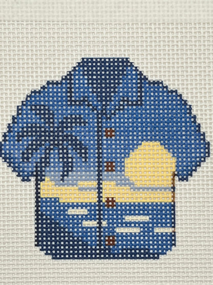 Blue Palm Hawaiian Shirt - 13 mesh - 6 x 6 - Needlepoint Canvas