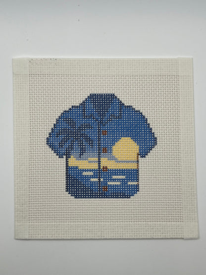 Blue Palm Hawaiian Shirt - 13 mesh - 6 x 6 - Needlepoint Canvas