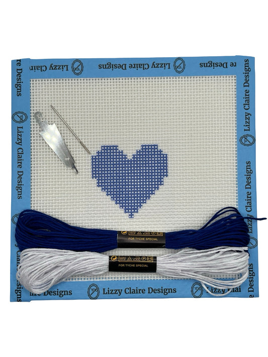 Blue Heart - Beginner Kit - 13 mesh - 6 x 6 - Needlepoint Canvas