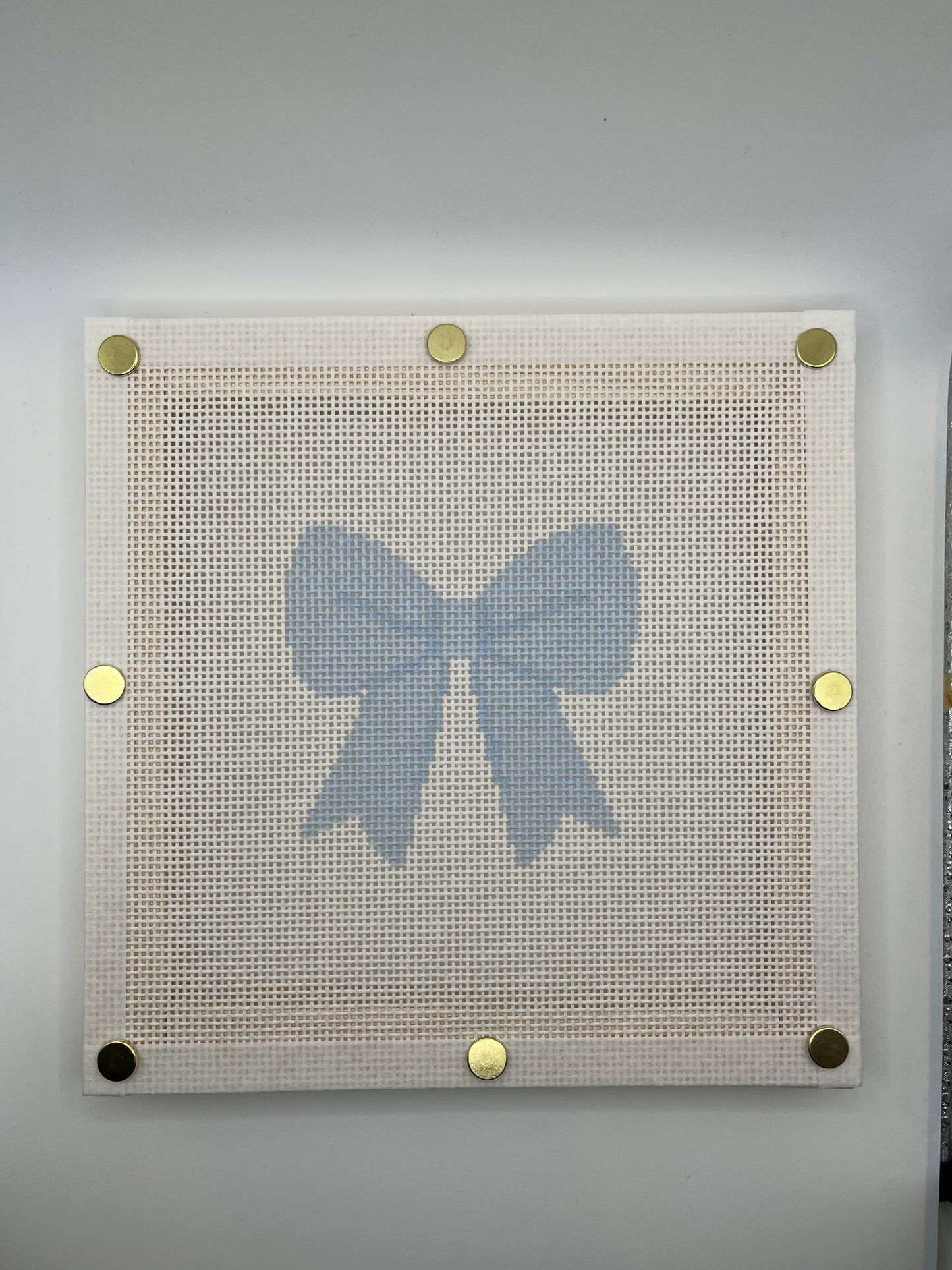 Light Blue Simple Bow - 13 mesh - 8 x 8 -  Needlepoint Canvas