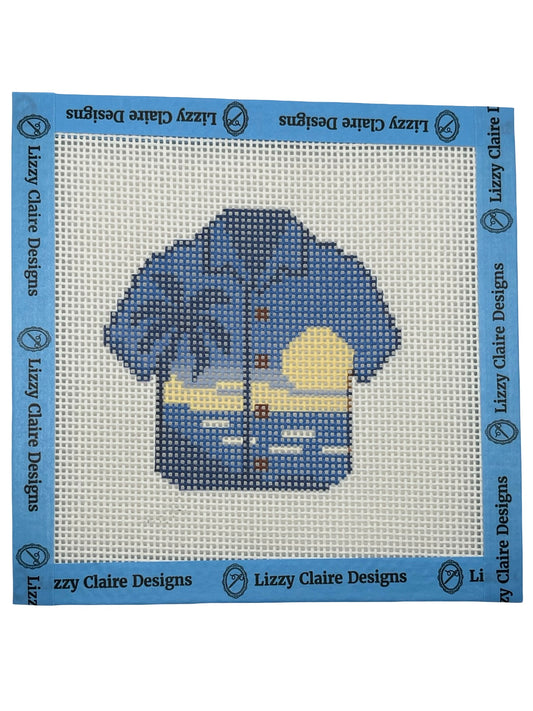 Blue Palm Hawaiian Shirt - 13 mesh - 6 x 6 - Needlepoint Canvas