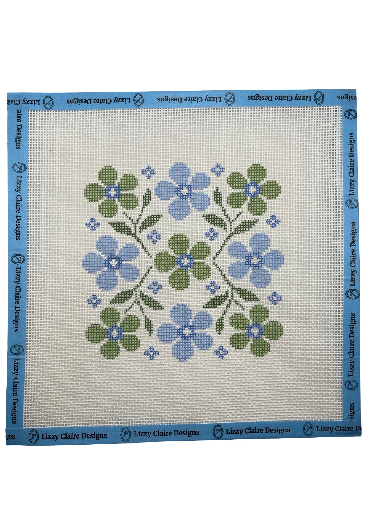 Blue and Green Floral Motif - 13 mesh - 10 x 10 - Needlepoint Canvas