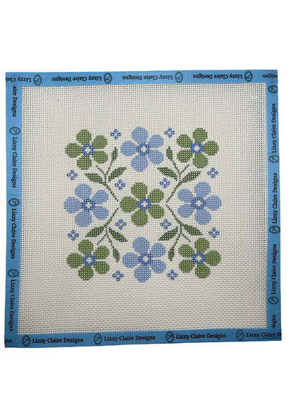 Blue and Green Floral Motif - 13 mesh - 10 x 10 - Needlepoint Canvas