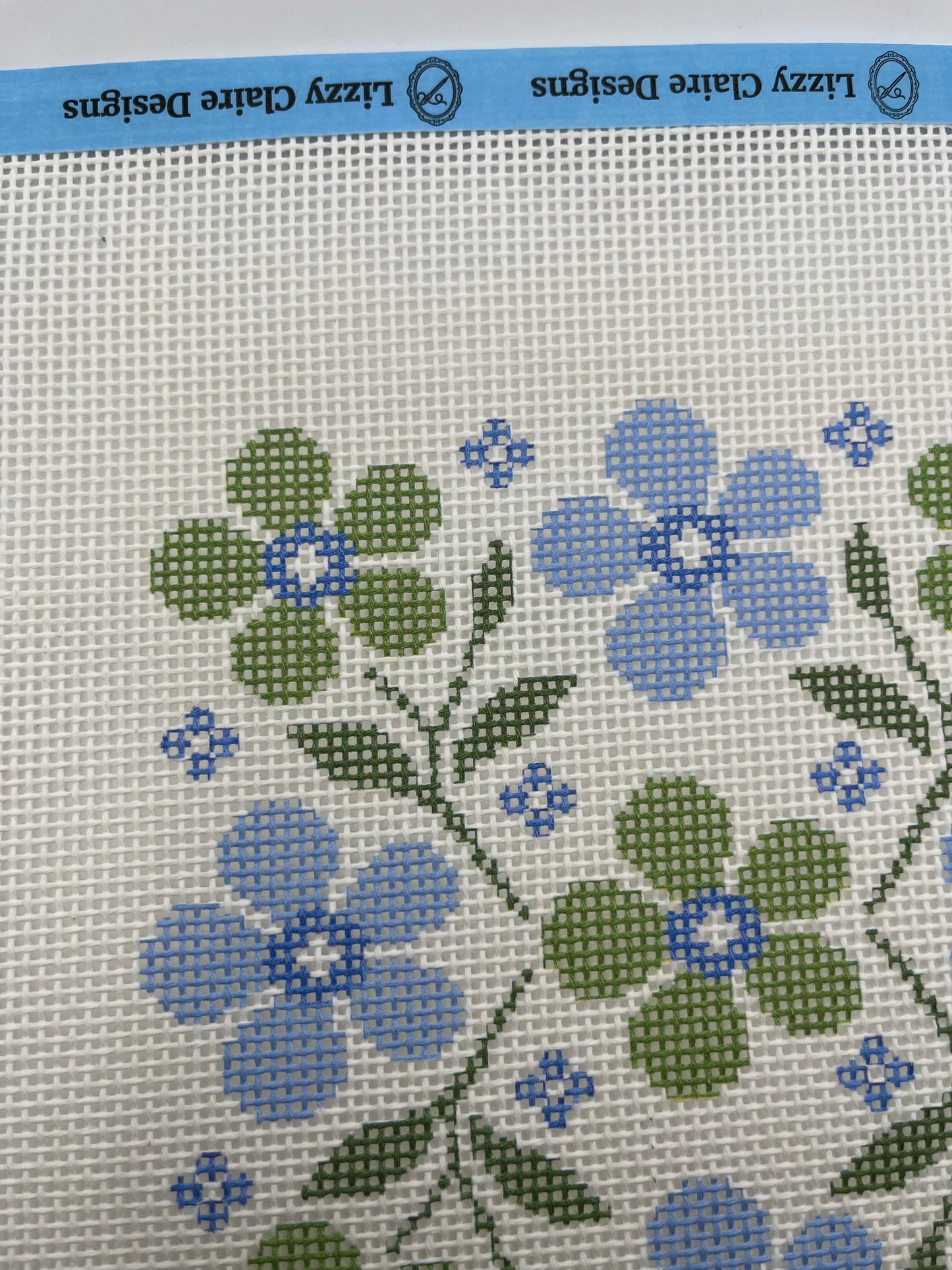 Blue and Green Floral Motif - 13 mesh - 10 x 10 - Needlepoint Canvas