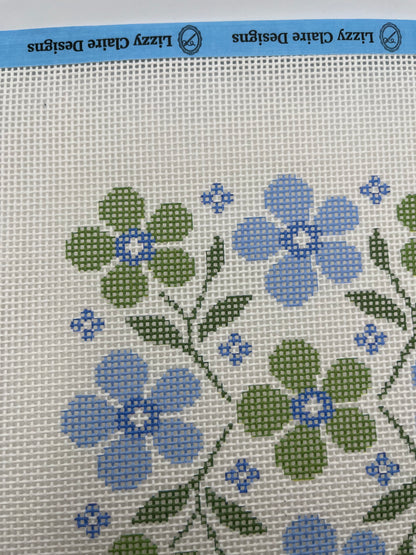 Blue and Green Floral Motif - 13 mesh - 10 x 10 - Needlepoint Canvas