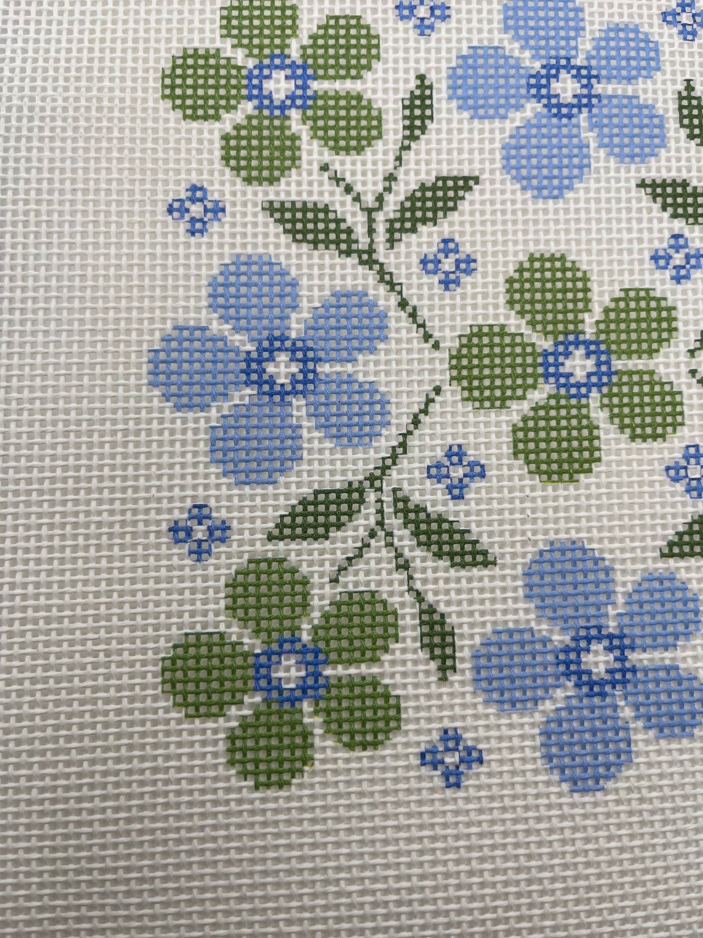 Blue and Green Floral Motif - 13 mesh - 10 x 10 - Needlepoint Canvas