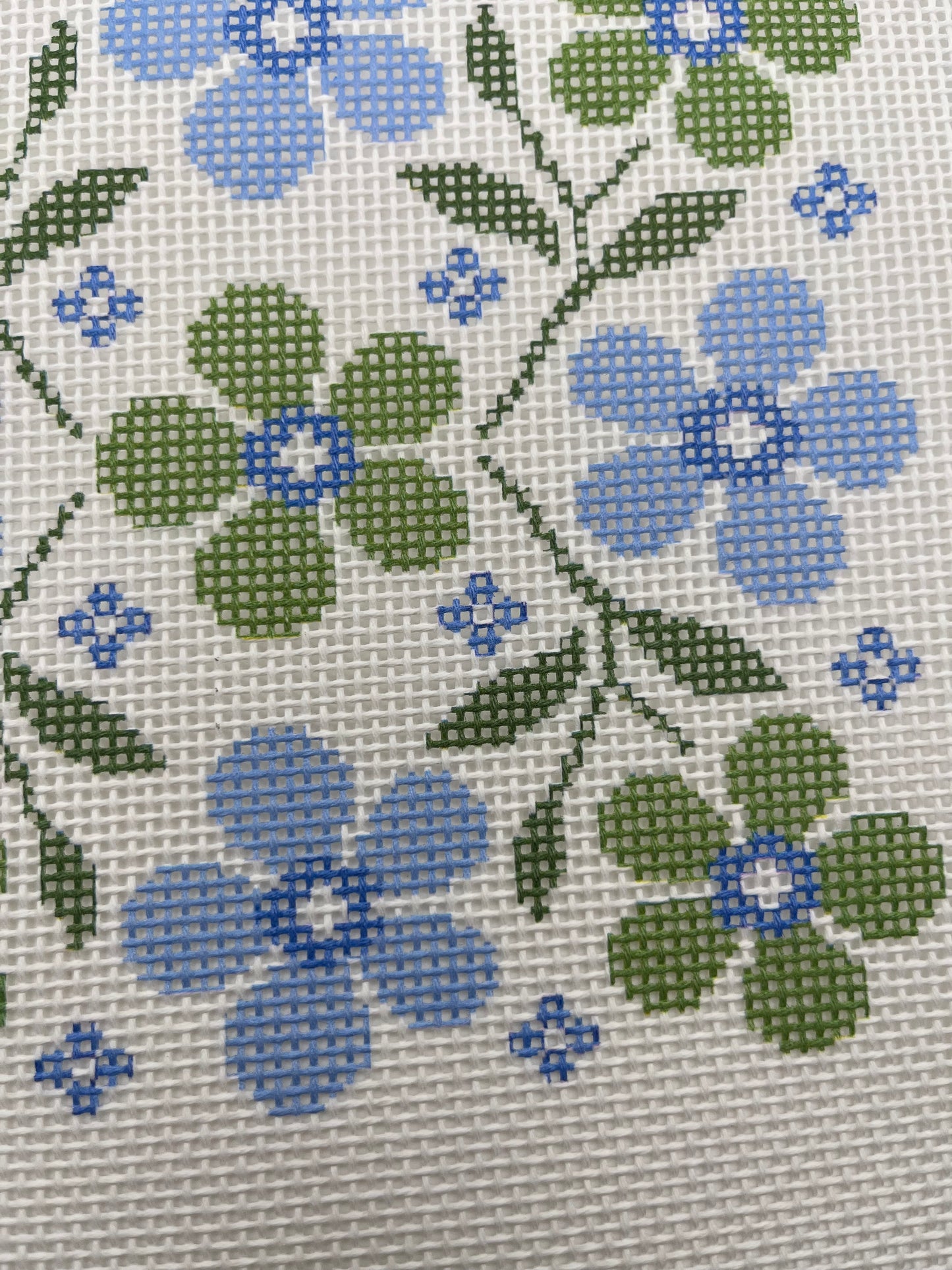 Blue and Green Floral Motif - 13 mesh - 10 x 10 - Needlepoint Canvas