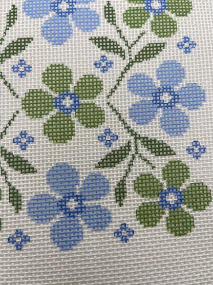 Blue and Green Floral Motif - 13 mesh - 10 x 10 - Needlepoint Canvas