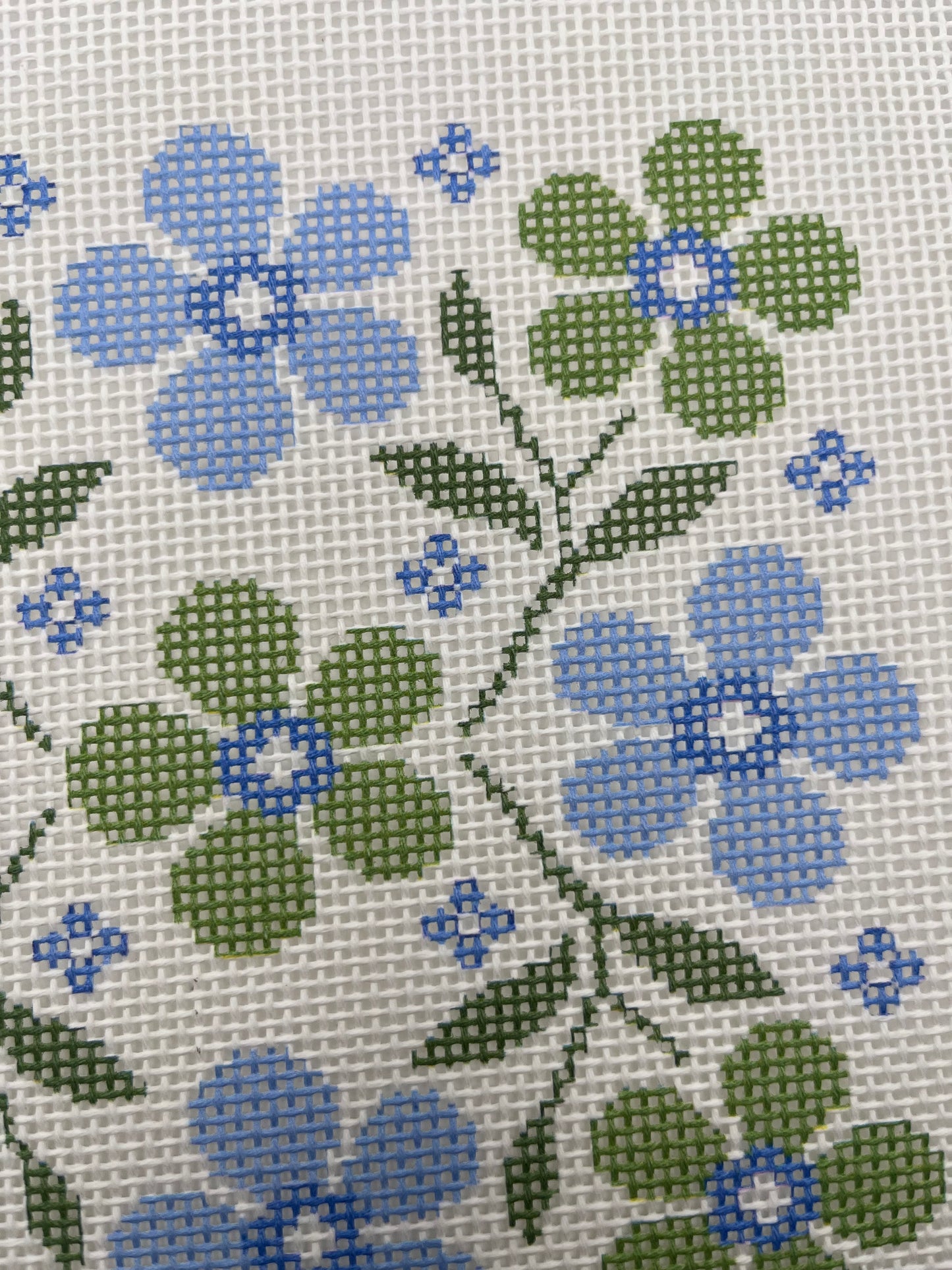 Blue and Green Floral Motif - 13 mesh - 10 x 10 - Needlepoint Canvas
