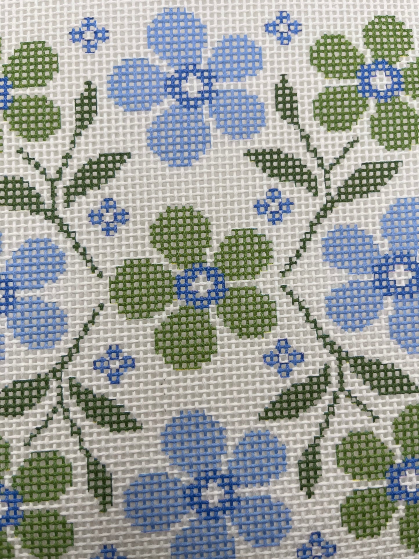 Blue and Green Floral Motif - 13 mesh - 10 x 10 - Needlepoint Canvas