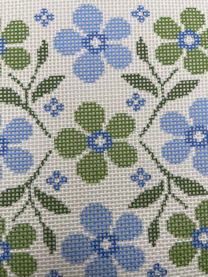 Blue and Green Floral Motif - 13 mesh - 10 x 10 - Needlepoint Canvas