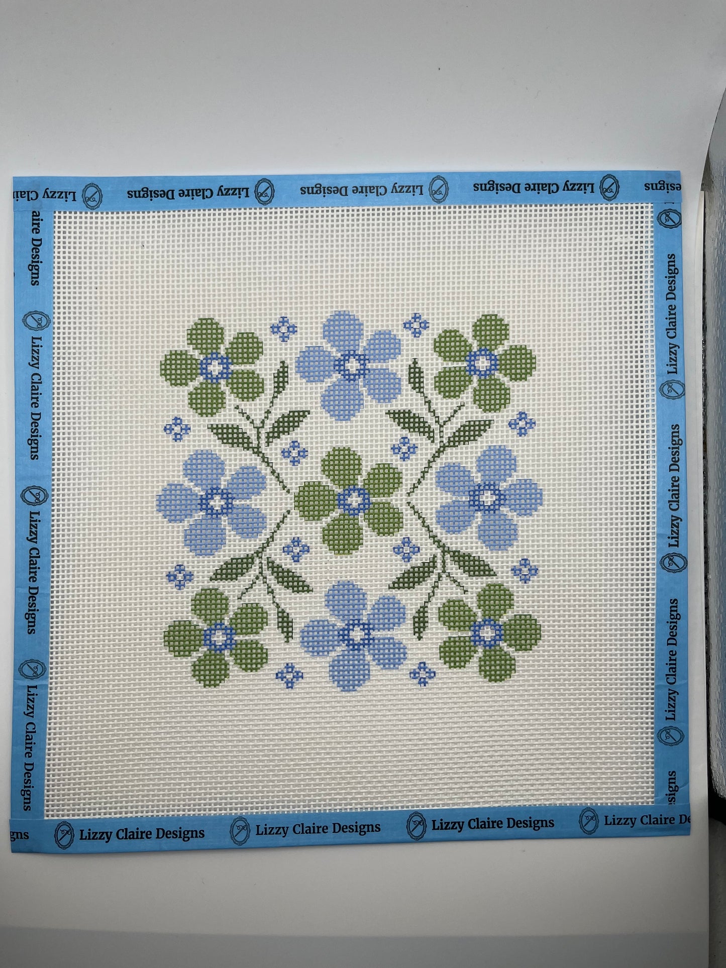 Blue and Green Floral Motif - 13 mesh - 10 x 10 - Needlepoint Canvas
